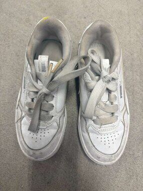 Puma Caven Faux Leather All White Low Top Sneakers Shoes Size 12.5